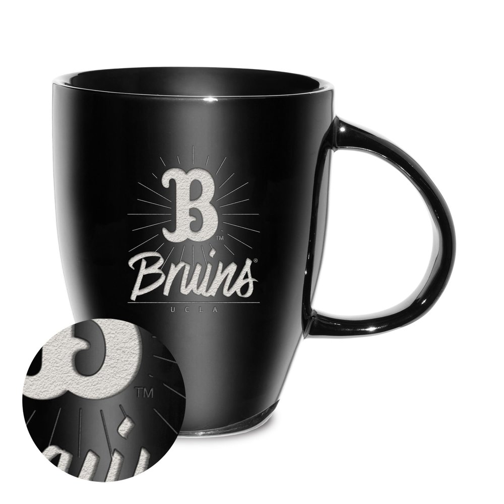 Rico Industries NCAA UCLA Bruins Sunburst Black 18oz Laser Engraved Ceramic Lustre Mug