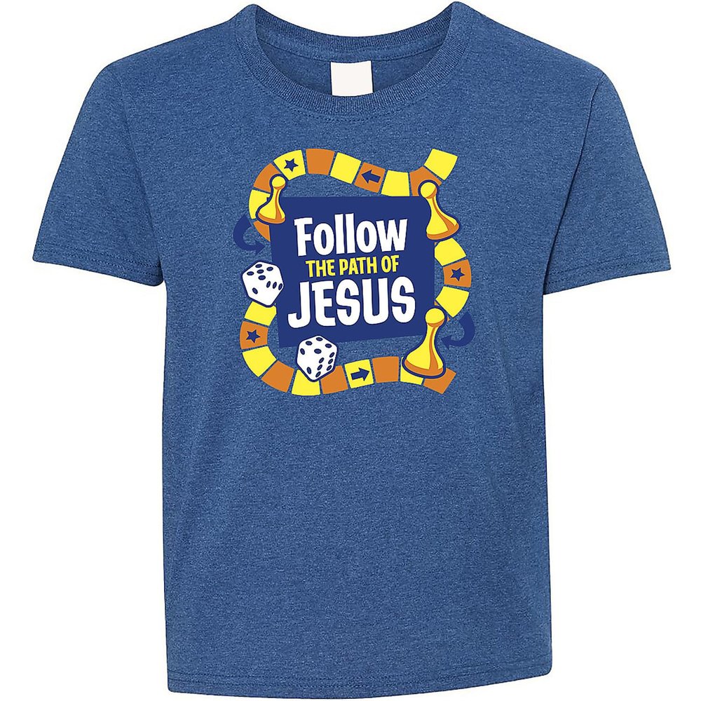 Fun Express VBS Follow The Path of Jesus Youth T-Shirt - Short Sleeve, 50% Cotton/50% Polyester, High-Density Fabric, Tear Away Label - Extra Large Blue