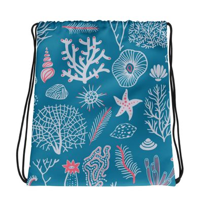 Unisex Drawstring Bag Blue Sealife