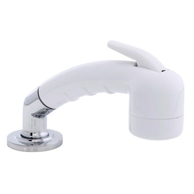 Ambassador Marine Deck-Mount Sprayer- Small Arctic White Sprayer (No Eyelet for Hanging) w/Elbow, 6' White Rubber Hose, Low Profile Holder - 134-0020-AW-W
