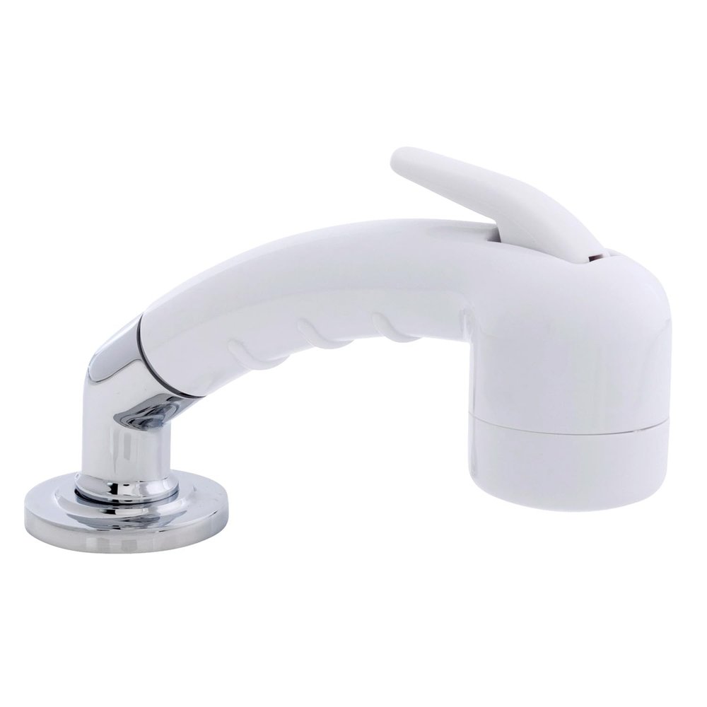 Ambassador Marine Deck-Mount Sprayer- Small Arctic White Sprayer (No Eyelet for Hanging) w/Elbow, 6' White Rubber Hose, Low Profile Holder - 134-0020-AW-W