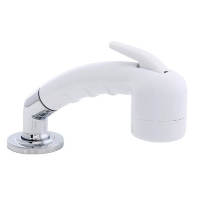 Ambassador Marine Deck-Mount Sprayer- Small Arctic White Sprayer (No Eyelet for Hanging) w/Elbow, 10' White Rubber Hose, Low Profile Holder - 134-0048-AW-W