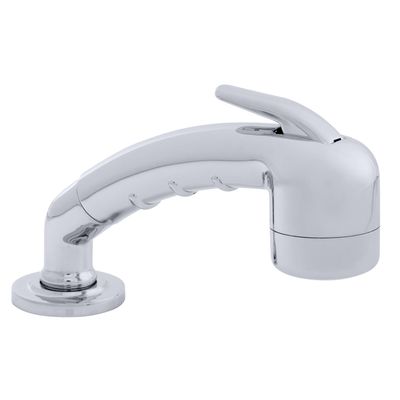 Ambassador Marine Deck-Mount Sprayer- Small Chrome Sprayer (No Eyelet for Hanging) w/Elbow, 6' White Rubber Hose, Low Profile Holder - 134-0020-CW-W