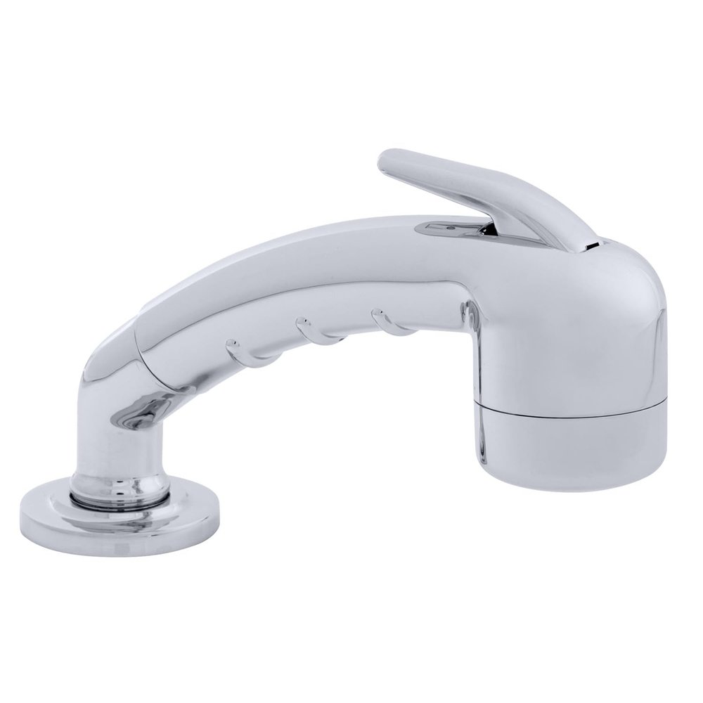 Ambassador Marine Deck-Mount Sprayer- Small Chrome Sprayer (No Eyelet for Hanging) w/Elbow, 6' White Rubber Hose, Low Profile Holder - 134-0020-CW-W