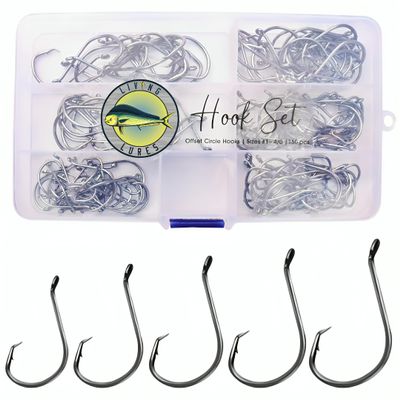 Living Lures Fishing Hooks, Circle Hooks, 150PCS 2X Strong Rust & Corrosion Resistant High Carbon Steel, Saltwater Fishing, Catfishing, Catfish Hooks, Fish Hooks, Sizes 1, 1/0, 2/0, 3/0, 4/0