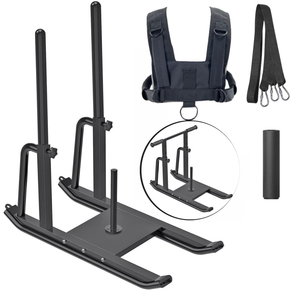 Weight Sled for Training Outdoor/Indoor, Workout Sled Push Pull Weighted Sled Football Speed Fitness Exercise Gym Equipment. Muscle Strength & Explosive Power.Adjust Height Suit for 1&2 Weight Plate