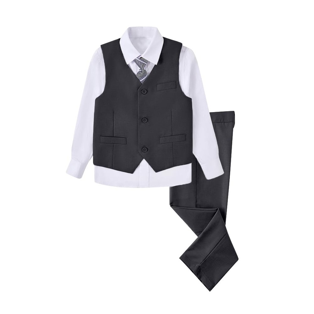 Suit for Boys,Ring Bearer Outfit,Boys Formal Vest Pants Set,Boy Suits Size 4 Dark Gray Suit