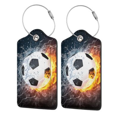 2 Pack Luggage Tags for suitcases Football Soccer Ball Luggage Tag, Leather Stainless Steel Loop Label Tag for Men Women Travel Bag Suitcase(Soccer)
