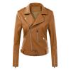 NATHGAM Black Leather Jacket for Women Solid Long Sleeve Zipper Pockets Outerwear Coats Fashion Asymmetrical Style PU Jackets view 1