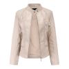 NATHGAM Faux Leather Jacket for Women Trendy Spring Outerwear Zip Up Moto Biker Coat Short PU Motorcycle Outwear with Pockets Beige view 1