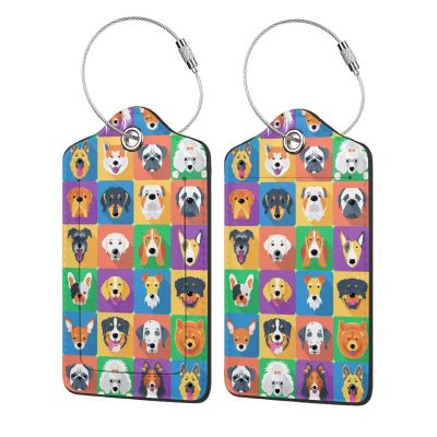 2 Pack Luggage Tags for suitcases Funny Cute Color Dog Luggage Tag, Leather Stainless Steel Loop Label Tag for Men Women Travel Bag Suitcase(Dog)