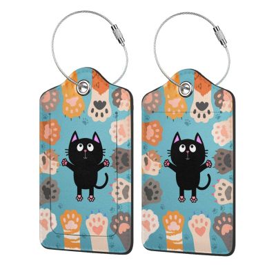 2 Pack Luggage Tags for suitcases Cute Cat Luggage Tag, Leather Stainless Steel Loop Label Tag for Men Women Travel Bag Suitcase(cat Claws)