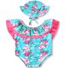 6 Month Baby Girls One Piece Swimsuits Infant Ruffle Floral Bathing Suit Off Shoulder Flower Swimwear Swimming Beach Wear with Hat 6-12 Months view 1