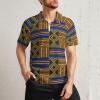 African Kente Print Men's Short Sleeve Shirts Golf T-Shirt Tennis Sportswear Casual Tops Zip-up Pullover view 2