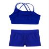 Freebily Kids Girls' 2 Pieces Dance Outfit Sport Crop Top Bra with Shorts Set Sports Workout Gymnastics Outfits Royal Blue 10 Years view 3