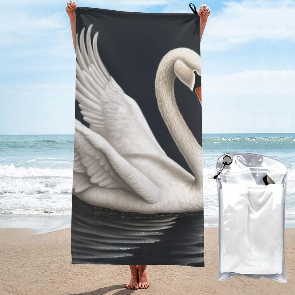 KHiry Microfiber Towel Beach Towels White Swan Quick Dry Towel Soft Lightweight Travel Towels Absorbent Large Easy Pack Travel Things Beach Blanket for Gym Sports Swimming