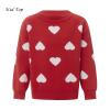 Awoscut Mother and Daughter Matching Clothes Sweater Cardigan Top Long Sleeve Heart Sweater Jumpers Mommy and Me Blouse (Kids, 02 Red, 11-12 Years) view 2