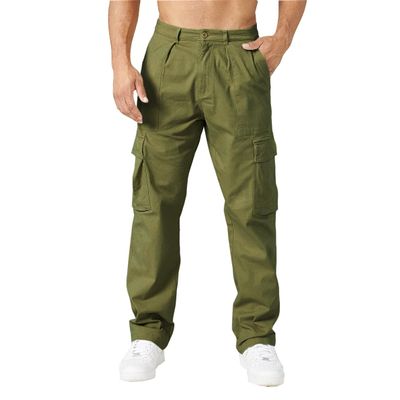 THWEI Cargo Pants for Men Casual Cotton Lightweight Relaxed Fit Stretch Elastic Waist Work Pants Army Green 2XL