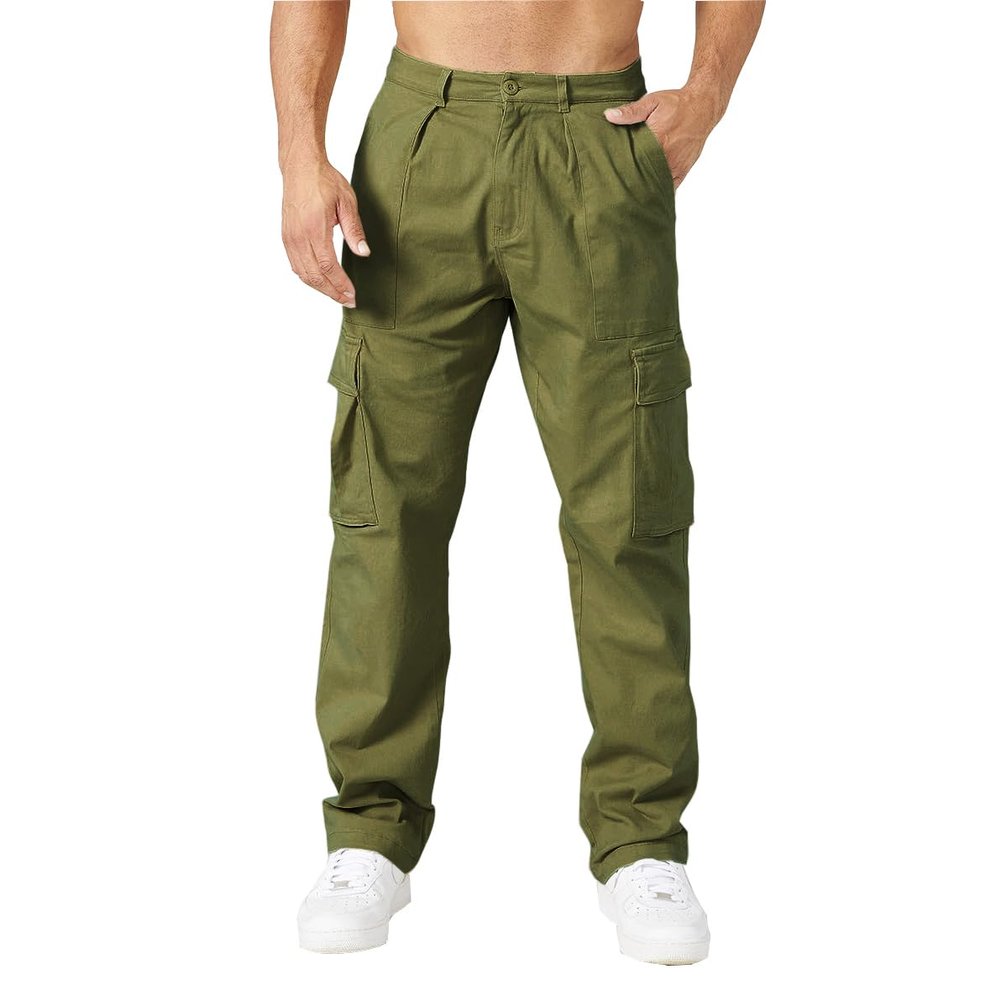 THWEI Cargo Pants for Men Casual Cotton Lightweight Relaxed Fit Stretch Elastic Waist Work Pants Army Green 2XL