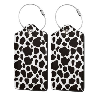 2 Pack Luggage Tags for suitcases Cute Cow Luggage Tag, Leather Stainless Steel Loop Label Tag for Men Women Travel Bag Suitcase(Cow)