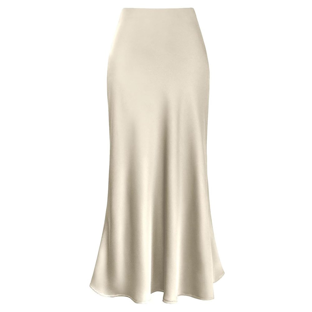 Silk & Satin Maxi Ruffle Skirt - Women's High Waist Tulip Skirt for Beach, Party, Prom & Evening - Apricot XL