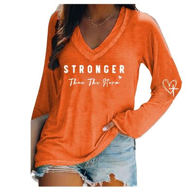 Stronger Than The Storm Sweatshirt Plus Size Vneck Long Sleeve Tshirt Stronger Than The Storm Sweatshirt Vintage Shirt Casual V Neck Sweatshirt