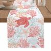 Red Orange Coastal Table Runner 120 Inches Long, Summer Beach Nautical Farmhouse Dress Scarves, Sea Turtle Ocean Coral Dining Tablerunner for Coffee Table/Kitchen Island/Party Dcor, 13" x 120" view 1