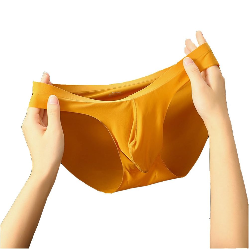 Ice Silk Men Short Briefs Sexy Pounch Underwear Fitness Sport Underpants (US, Numeric, 25, 29, Regular, Regular, golden)