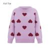 Awoscut Mother and Daughter Matching Clothes Sweater Cardigan Top Long Sleeve Heart Sweater Jumpers Mommy and Me Blouse (Kids, 02 Purple, 3-4 Years) view 2