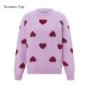 Awoscut Mother and Daughter Matching Clothes Sweater Cardigan Top Long Sleeve Heart Sweater Jumpers Mommy and Me Blouse (Kids, 02 Purple, 3-4 Years) view 3