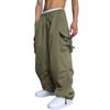 WZIKAI Men's Baggy Cargo Pants Casual Parachute Cargo Pants Loose Fit Hip Hop Harem Pants with Pockets Green XL view 1