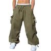WZIKAI Men's Baggy Cargo Pants Casual Parachute Cargo Pants Loose Fit Hip Hop Harem Pants with Pockets Green XL view 2