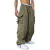 WZIKAI Men's Baggy Cargo Pants Casual Parachute Cargo Pants Loose Fit Hip Hop Harem Pants with Pockets Green XL view 3
