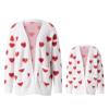 Awoscut Mother and Daughter Matching Clothes Sweater Cardigan Top Long Sleeve Heart Sweater Jumpers Mommy and Me Blouse (Women, White, S) view 1
