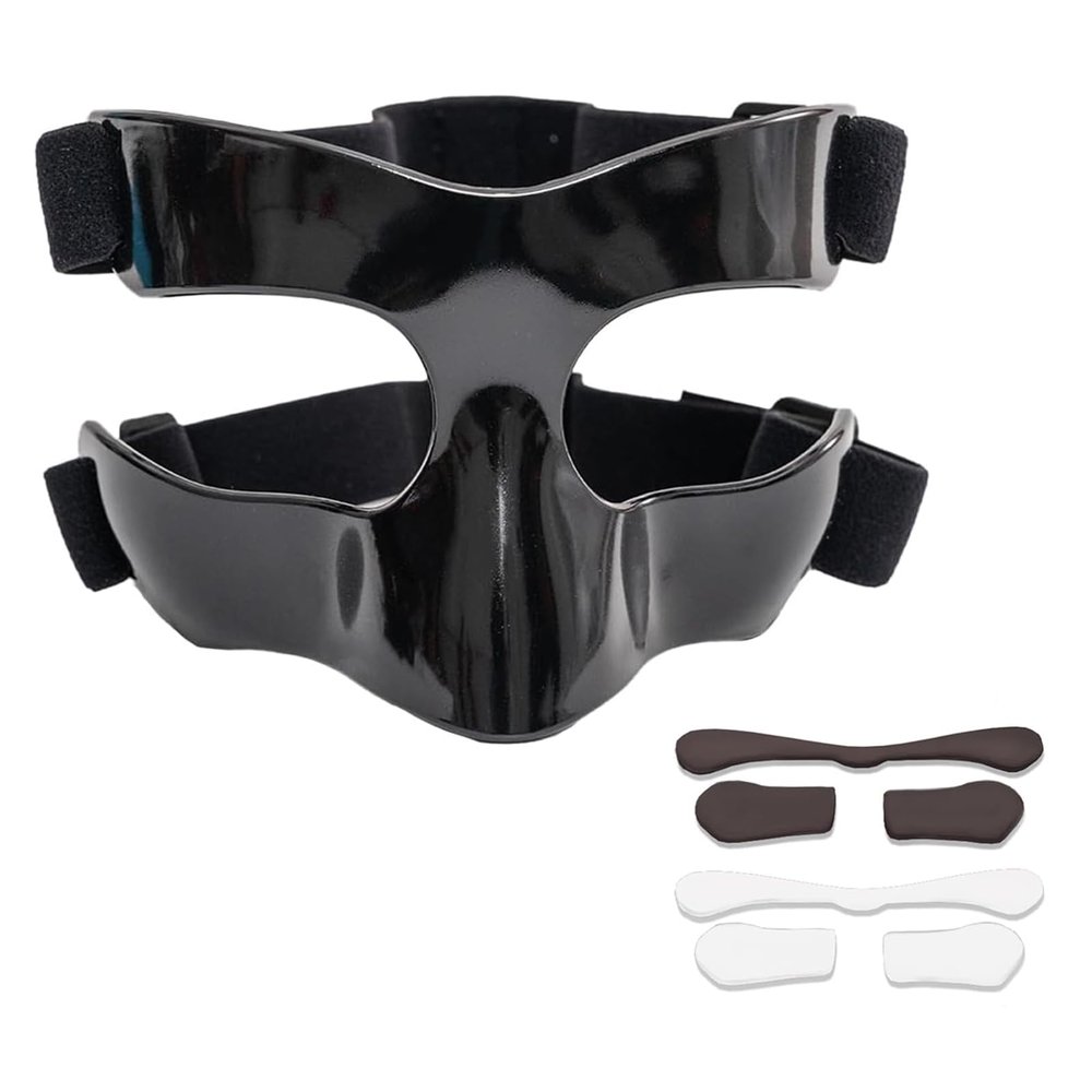 BAONILE Sports Face Guard, Nose Guard for Broken Nose, Basketball Football Softball Training Face Shield Masks with Foam Padding for Men and Women Black Open