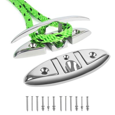 BALAVA 6 Inch Boat Cleats,316 Stainless Steel Folding Boat Dock Cleats,Flip Up Dock Cleat Rope Cleat for Boat,Yacht,Decks,Dock Line Mooring,Fasteners Included (2Pack)