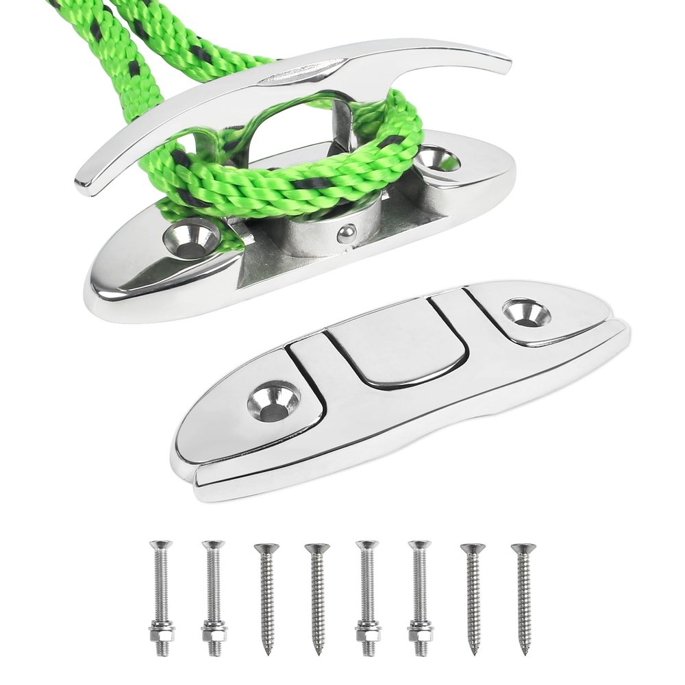 BALAVA Boat Cleats 4-3/4inch,316 Stainless Steel Folding Boat Dock Cleats,Flip Up Dock Cleat Rope Cleat for Boat,Yacht,Decks,Dock Line Mooring,Fasteners Included (2Pack)