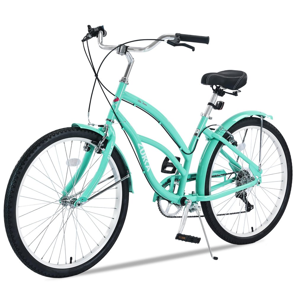 OUCHVILI 26 inch Beach Cruiser Bike for Women Men, 7 Speed Commuter Bike, Front and Rear V Brakes, Multiple Colors (26 inch Front and Rear V Brakes, Green)