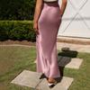 Long Satin Skirt Women's Spring Summer Satin Silk High Waist Ruffle A Line Long Maxi Skirt Tulip Skirts Maxi Silk Skirt for Beach Attire Evening Party Prom Gown Reception Holiday Skirt Pink S view 3