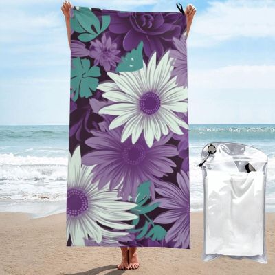 KHiry Microfiber Towel Beach Towels Purple White Floral Quick Dry Towel Soft Lightweight Travel Towels Absorbent Large Easy Pack Travel Things Beach Blanket for Gym Sports Swimming