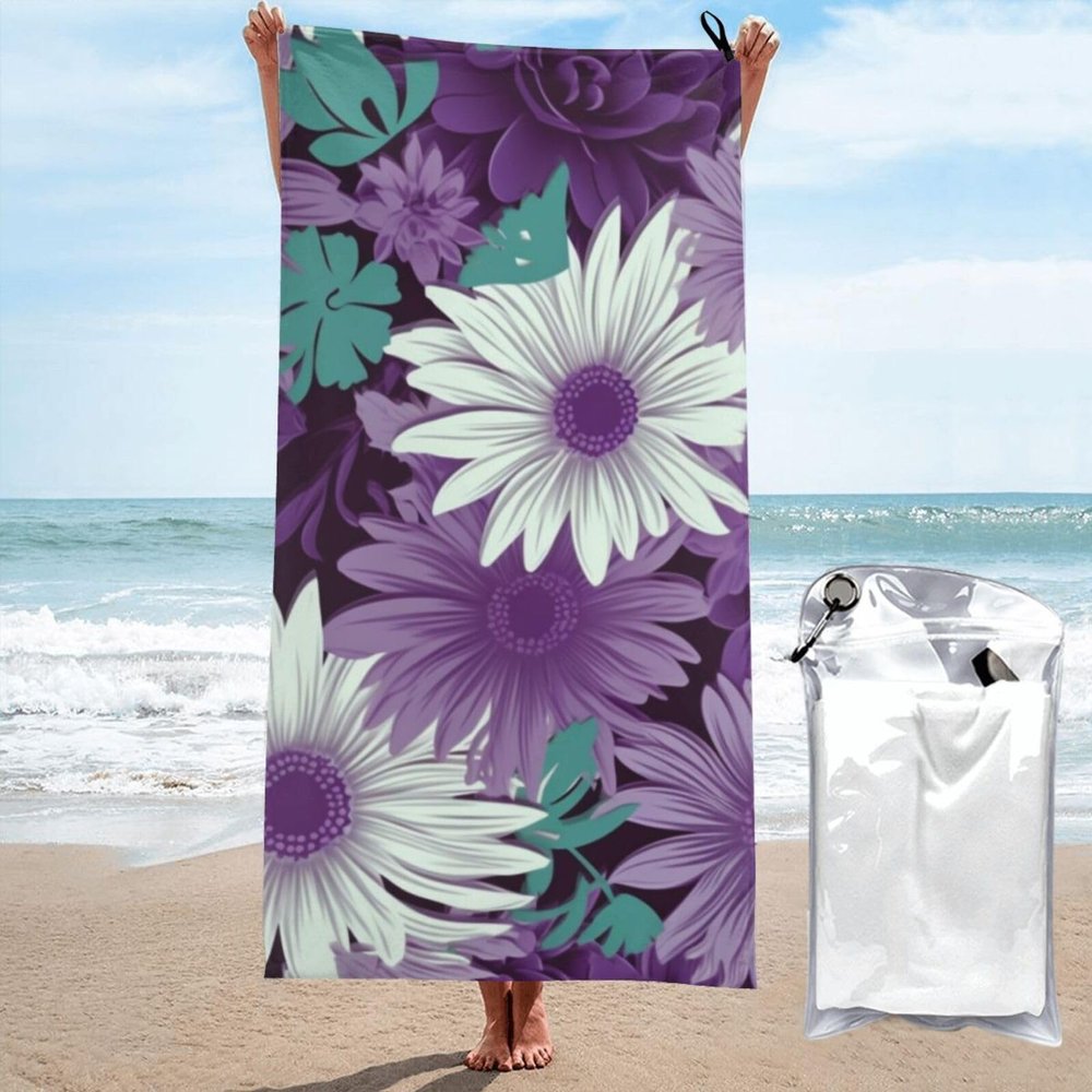 KHiry Microfiber Towel Beach Towels Purple White Floral Quick Dry Towel Soft Lightweight Travel Towels Absorbent Large Easy Pack Travel Things Beach Blanket for Gym Sports Swimming