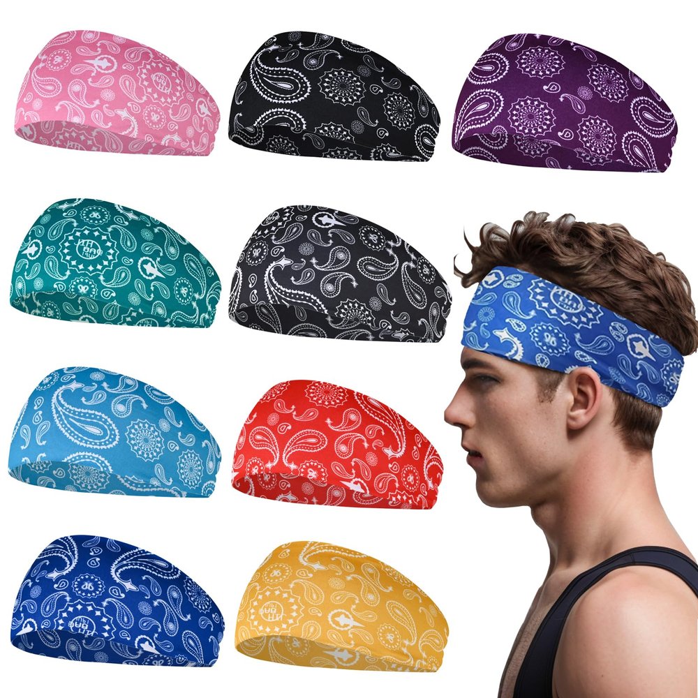 Sports Headbands Pack - Sweatband for Running, Cycling, Football, Basketball, Yoga - Stretchy Wide Mens Headbands