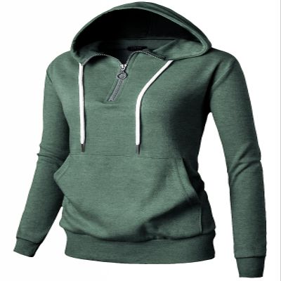 GIVON Womens Quarter Zip Pullover Hoodie 1/4 Zip Up High Neck JadeGreen Hoodies Sweatshirt Lightweight Thin Cotton Blend / DCF201-JADEGREEN-S