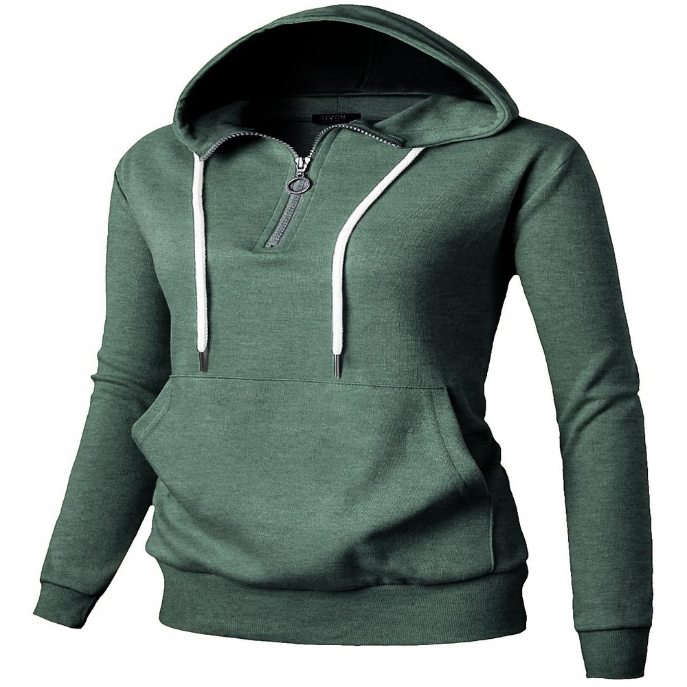 GIVON Womens Quarter Zip Pullover Hoodie 1/4 Zip Up High Neck JadeGreen Hoodies Sweatshirt Lightweight Thin Cotton Blend / DCF201-JADEGREEN-S