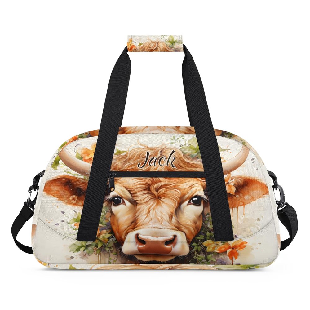 Cow Flower Customized Travel Duffels Bag with Name Gym Bags Overnight Small Weekender Bags As Gift for Boys and Girls