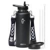 Coolflask 40 oz Water Bottle with Strap, Insulated Metal Water Flask with Straw & Spout Lids, Stainless Steel Double Wall Vacuum, Keep Cold 48h Hot 24h, Leak Proof & Non-BPA, Magic Black view 1