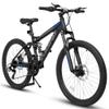 Mountain Bike 24 Inch Wheels, 21-Speed Full Suspension Trail Commuter City Mountain Bike, Carbon Steel Frame Disc Brakes Grip Shifter Front Fork Rear Shock Absorber Bicycles (Black, 24 Inch) view 1