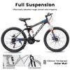 Mountain Bike 24 Inch Wheels, 21-Speed Full Suspension Trail Commuter City Mountain Bike, Carbon Steel Frame Disc Brakes Grip Shifter Front Fork Rear Shock Absorber Bicycles (Black, 24 Inch) view 3