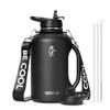 Coolflask Half Gallon Water Bottle with Handle, 64 oz Insulated Stainless Steel Water Jug Metal Double-Walled Vacuum Large Flask With Strap Straw Leakproof, Keep Cold 48 Hrs Hot 24hrs, Magic Black view 1