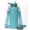 Coolflask Water Bottle 40 oz with Strap, Insulated Metal Water Flask with Straw & Spout Lids, Stainless Steel Double Wall Vacuum, Keep Cold 48h Hot 24h, Leak Proof & Non-BPA, Agate Green view 1